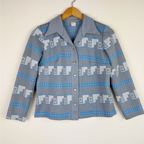 Vintage 70's Patterned Polyester Knit Blouse - Picture 1 of 9